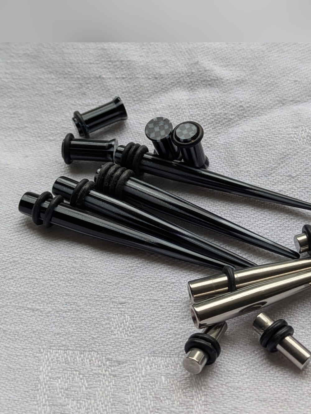 Black Stainless Steel and Acrylic Ear Taper and Plug Set - Body Jewelry Lot